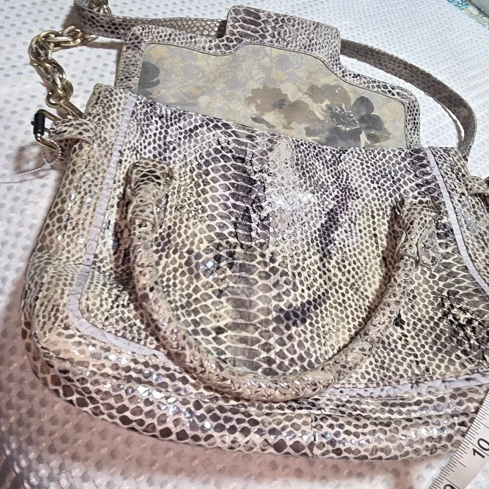 ELLIOT LUCCA SNAKESKIN EMBOSSED LEATHER SHOULDER BAG